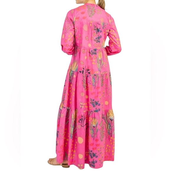 NEW Tiered Boho Maxi Dress with Pockets Fuschia Floral Long Sleeves - Picture 11 of 12